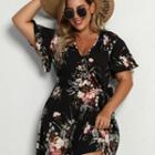 Plus Size Short-sleeve Floral A-line Dress