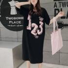 Number Print Short-sleeve Midi T-shirt Dress