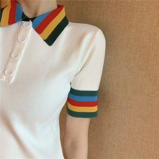Short-sleeve Rainbow Stripe Polo Dress