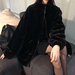 Plain Plush Jacket Black - One Size