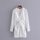 Long-sleeve Plain Bow Mini Shirtdress