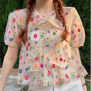 Set: Short-sleeve Mesh Shirt + Camisole Top