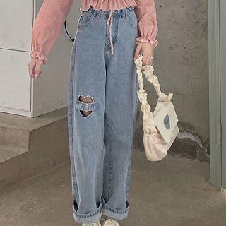 Heart Cut Out Straight Leg Jeans