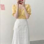 Puff Short-sleeve Top / Midi A-line Skirt