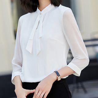 3/4-sleeve Chiffon Blouse / Dress Pants / Set