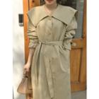 Sailor-collar Single-breasted Trench Coat With Sash