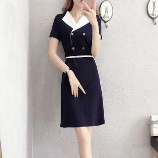 Collared Short-sleeve Mini Sheath Dress
