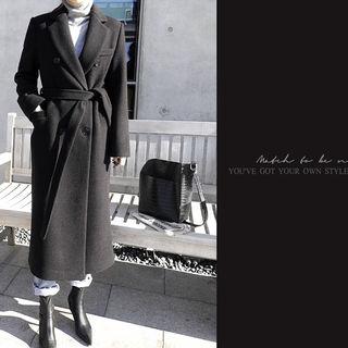 Double-breasted Maxi Chesterfield Coat With Sash