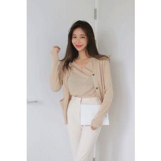 Set: V-neck Knit Top + V-neck Cardigan