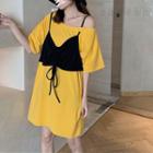 Mock Two-piece Cold-shoulder Long Top
