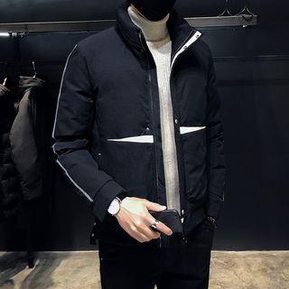 Stand Collar Contrast-trim Zip Padded Jacket