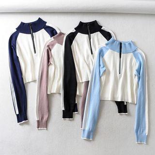Color Block Raglan Sleeve Cropped Knit Top