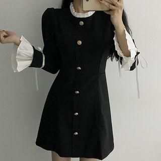 Bell-sleeve Button-up Mini Dress