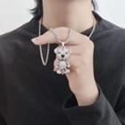 Rhinestone Bear Pendant Chain Necklace Silver - One Size