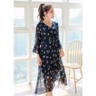Tie-waist Half-placket Floral Chiffon Dress