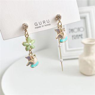 Non-matching Rhinestone Flower & Bird Dangle Earring