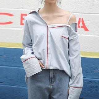 Spaghetti Strap Long-sleeve Blouse