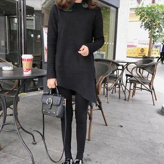 Long Sleeve Slit-side Asymmetric Top