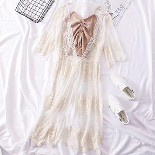 Tie-front Lace Long Cardigan