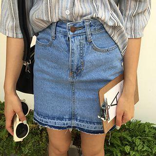 Raw Hem A-line Denim Skirt