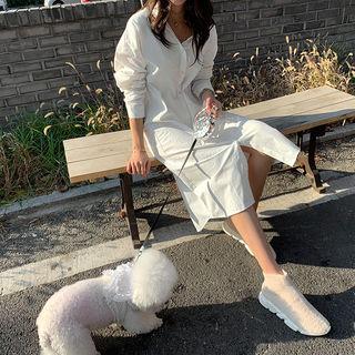 Plain Cotton Midi Shirtdress Ivory - One Size