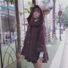 Bear Accent Hooded Cape Jacket / Pleated A-line Skirt