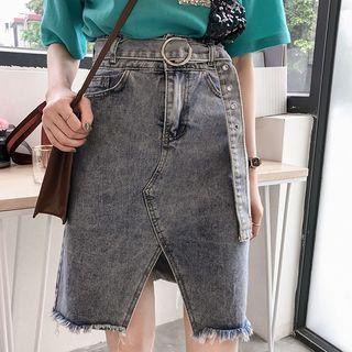 Denim Slit-front Skirt