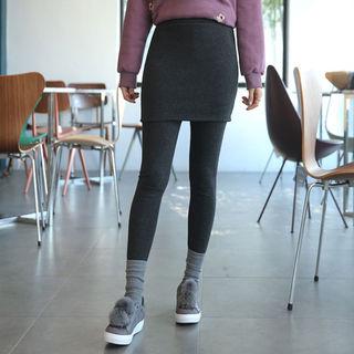 Inset Mini Skirt Fleece-lined Leggings