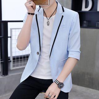 3/4-sleeve Contrast Trim Blazer