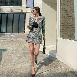Pattern Jacquard Crop Jacket & Mini Skirt Set