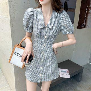 Short-sleeve Polo Collar Plaid Dress