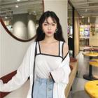 Set: Lettering Print Jacket + Color-block Tank Top