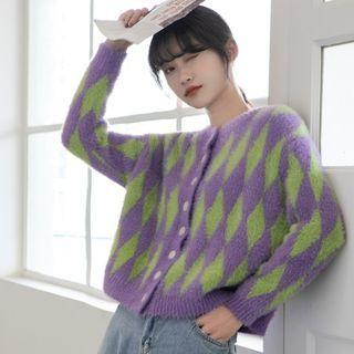 Argyle Cardigan Purple & Green - One Size