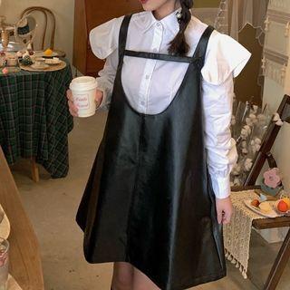 Frill Trim Shirt / Mini A-line Overall Dress