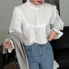 Frill-neck Lace-trim Pintuck Blouse