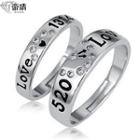 Couple Matching 925 Sterling Silver Lettering Open Ring