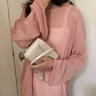 Long-sleeve Knitted Top / Plain Wide-leg Shorts