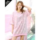 Elbow-sleeve Floral Long T-shirt