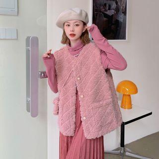 Round Neck Plain Quilted Lambswool Vest