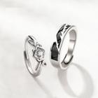 Couple Matching 925 Sterling Silver Rhinestone Floral Ring