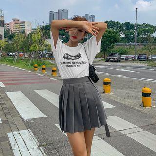 Strap-detail Mini Pleated Skirt
