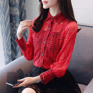 Lantern-sleeve Lace Shirt