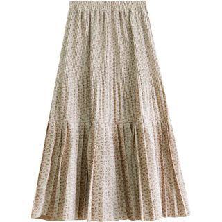 Floral Print Velvet Midi A-line Skirt