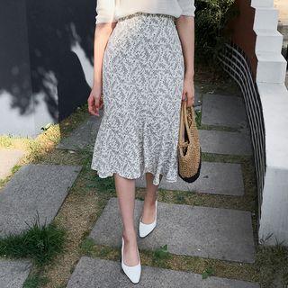 Dip-back Floral Chiffon Mermaid Skirt