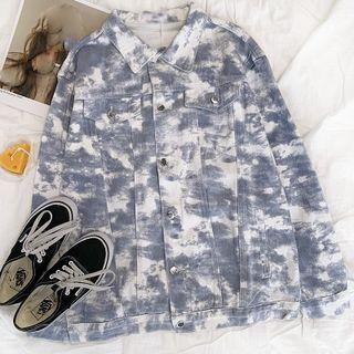 Long-sleeve Tie-dye Denim Jacket Jacket - One Size