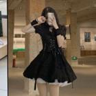 Short-sleeve Lace-up Midi Dress / Mini Skirt