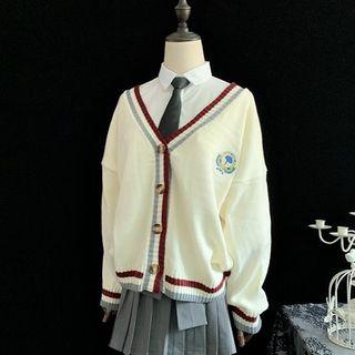 Contrast-trim Badged Cardigan