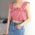 Cropped Ruffle Check Top