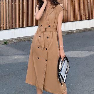 Double-breasted Cap-sleeve Midi Dress