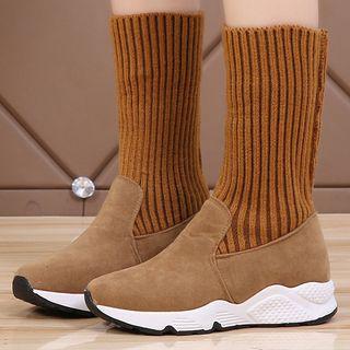 Knit Panel Athletic Mid-calf Boots